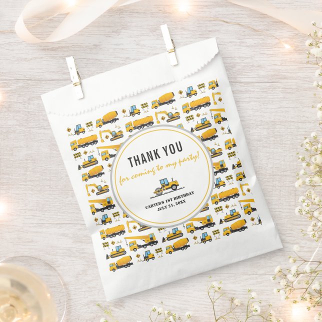 Cute Under Construction Dump Truck Birthday Party Favour Bag (Clipped)