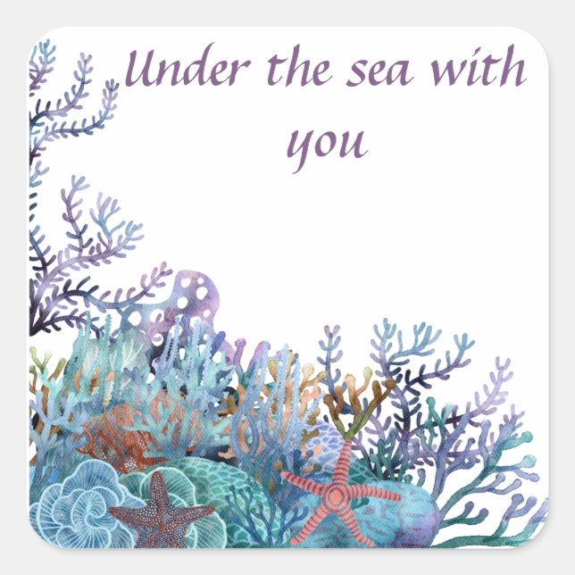 Cute under sea  square sticker (Front)