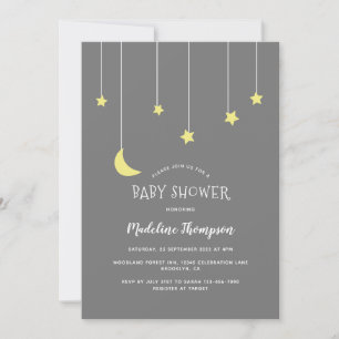 Cute Under the Moon Star Neutral Grey Baby Shower Invitation
