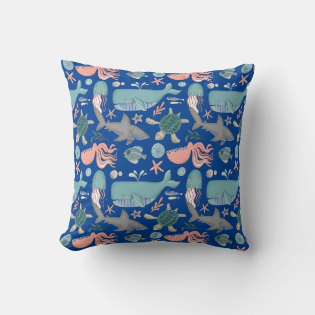 Cute Under The Sea Animals Pattern Cushion (Front)