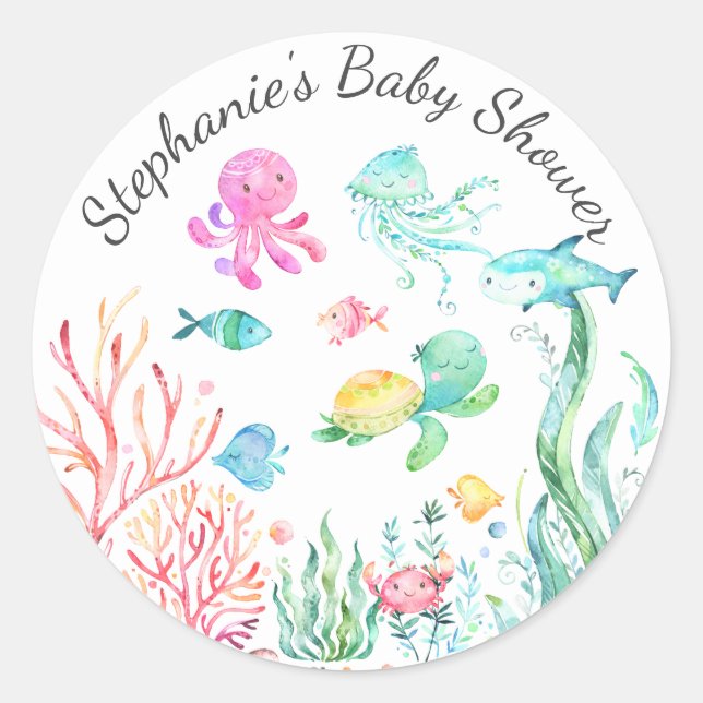Cute Under the Sea Baby Shower Favour Sticker (Front)