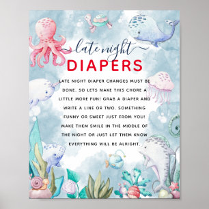 Cute Under the Sea Baby Shower 'Late Night Diaper' Poster