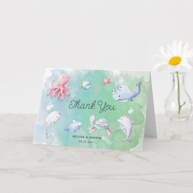 Cute Under the Sea Baby Shower Thank You Card (Small Plant)