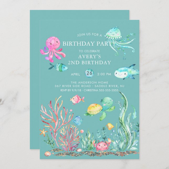 Cute Under the Sea Birthday  Invitation (Front/Back)