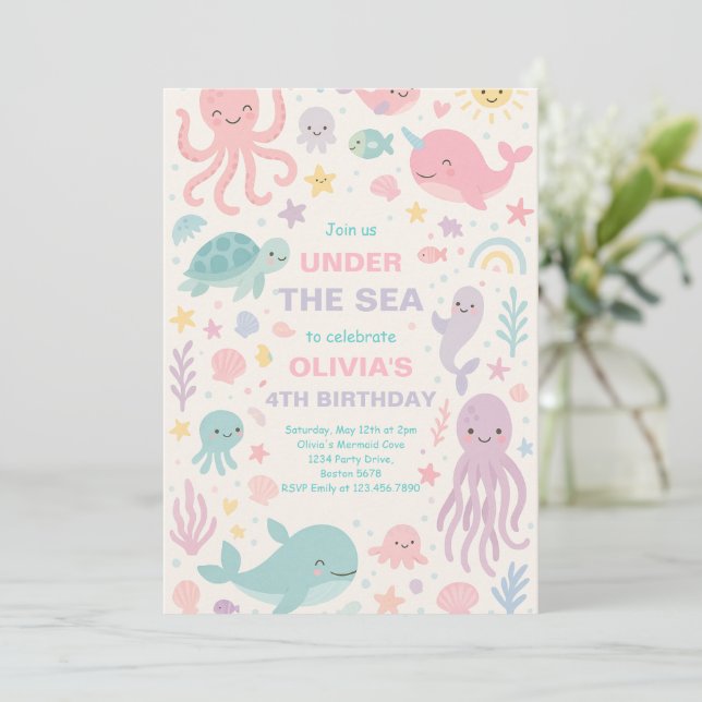 Cute Under The Sea Birthday Party Invitation (Standing Front)