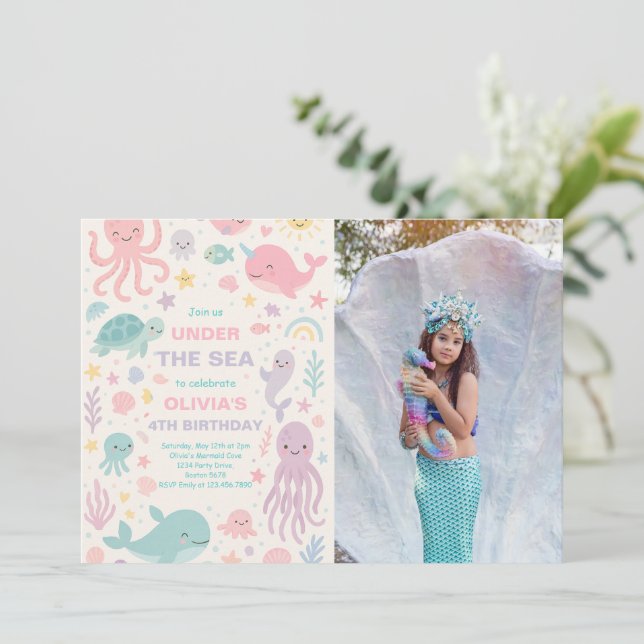 Cute Under The Sea Birthday Party Photo Invitation (Standing Front)