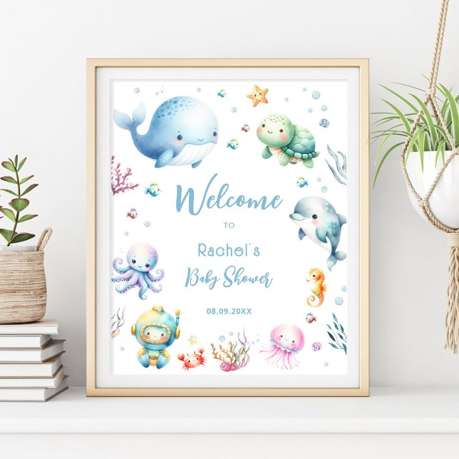 Cute Under The Sea Blue Baby Shower Welcome  Poster (Creator Uploaded)