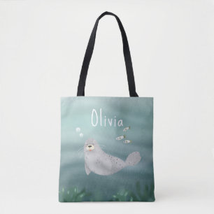 Cute Under the Sea Blue Ocean Seal  Tote Bag