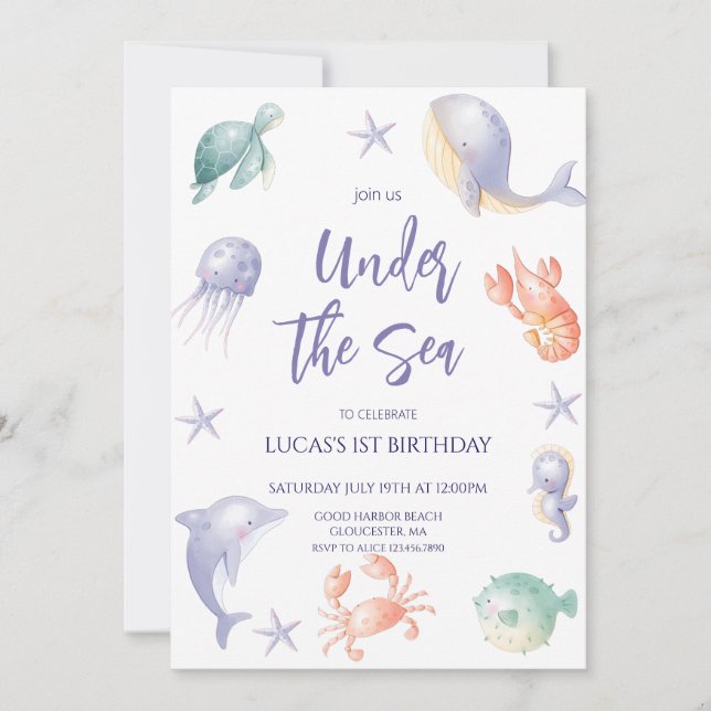 Cute Under the Sea  Boy Birthday Party Invitation (Front)