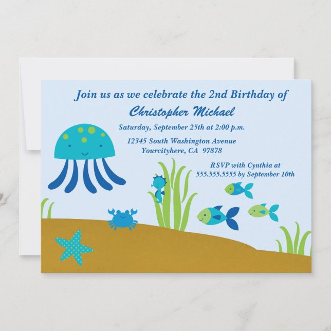 Cute under the sea boy's birthday party invitation (Front)