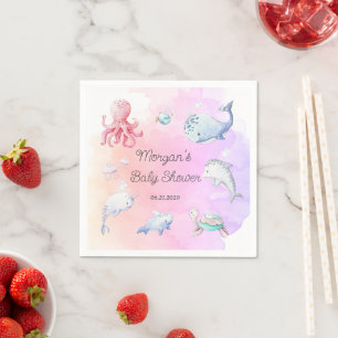 Cute Under the Sea Creatures Baby Shower Monogram  Napkin