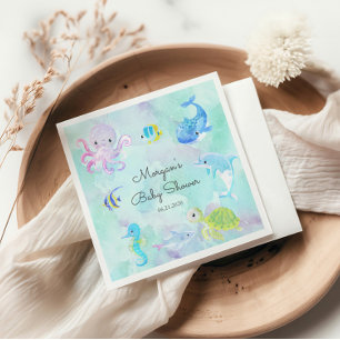Cute Under the Sea Creatures Baby Shower Monogram Napkin