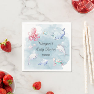 Cute Under the Sea Creatures Baby Shower Monogram  Napkin