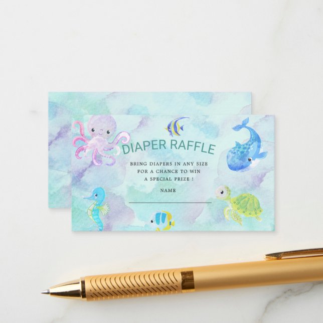 Cute Under the Sea Diaper Raffle Ticket Enclosure Card (Front/Back In Situ)
