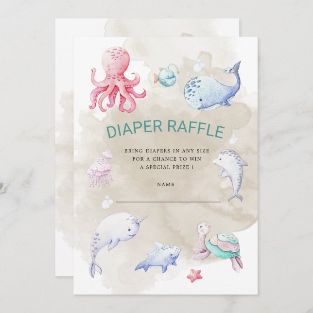 Cute Under the Sea Diaper Raffle Ticket Invitation (Front/Back)