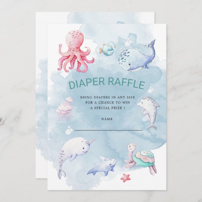 Cute Under the Sea Diaper Raffle Ticket Invitation (Front/Back)