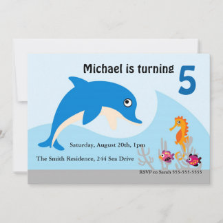 Cute Under the Sea Dolphin Birthday Party Invite