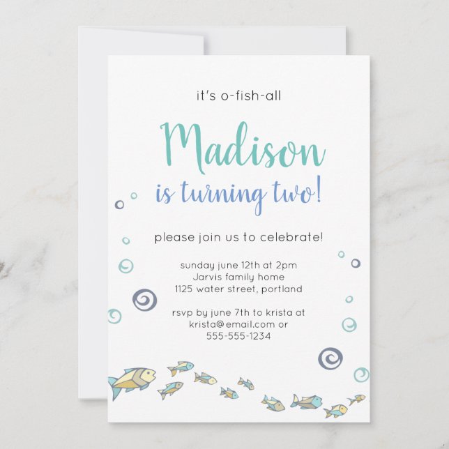 Cute Under The Sea Fish Childs Birthday Invitation (Front)