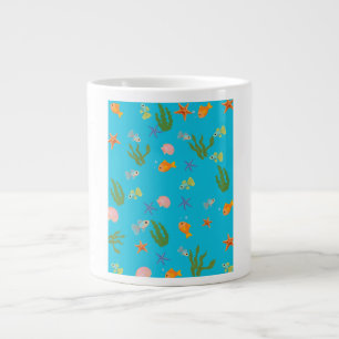 Cute Under the Sea Fish & Starfish Ocean Pattern M Large Coffee Mug