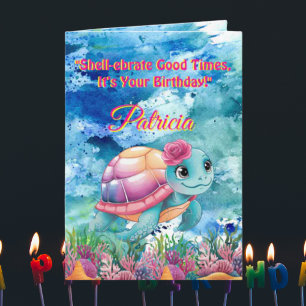 Cute Under The Sea Floral Sea Turtle Birthday Card