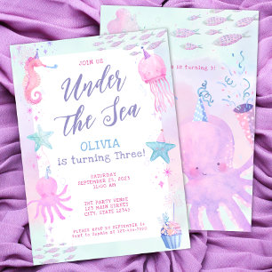 Cute Under the Sea Girl's 3rd Birthday Invitation