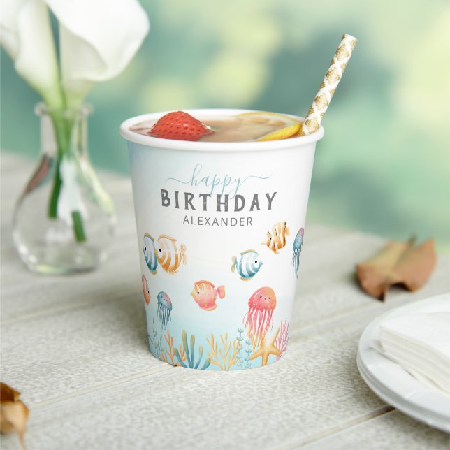 Cute Under the Sea Kids Birthday Paper Cups (Insitu)
