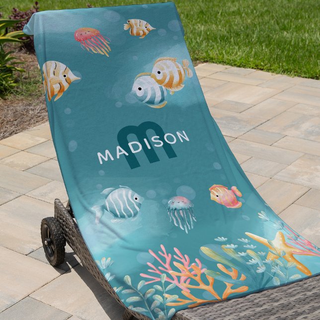 Cute Under the Sea Kids Name Beach Towel (Creator Uploaded)