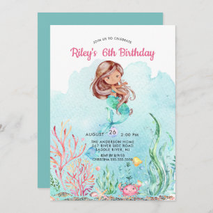 Cute Under the Sea Mermaid Birthday Invitation