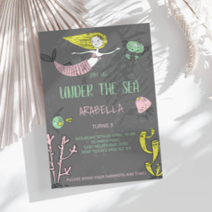 Cute Under The Sea Mermaid Birthday Invitation