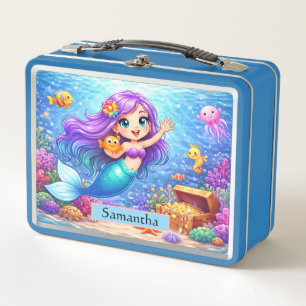 Cute Under the Sea Mermaid Kids Name Metal Lunch  Box