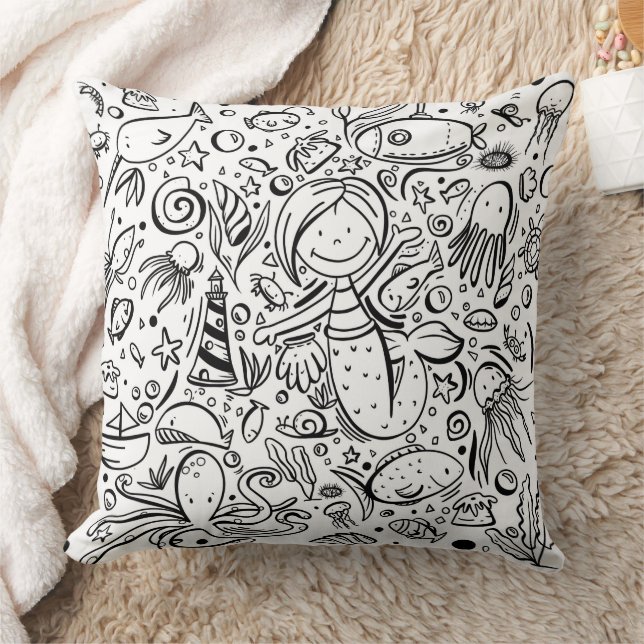 Cute Under the Sea Nautical Mermaid  Cushion (Blanket)