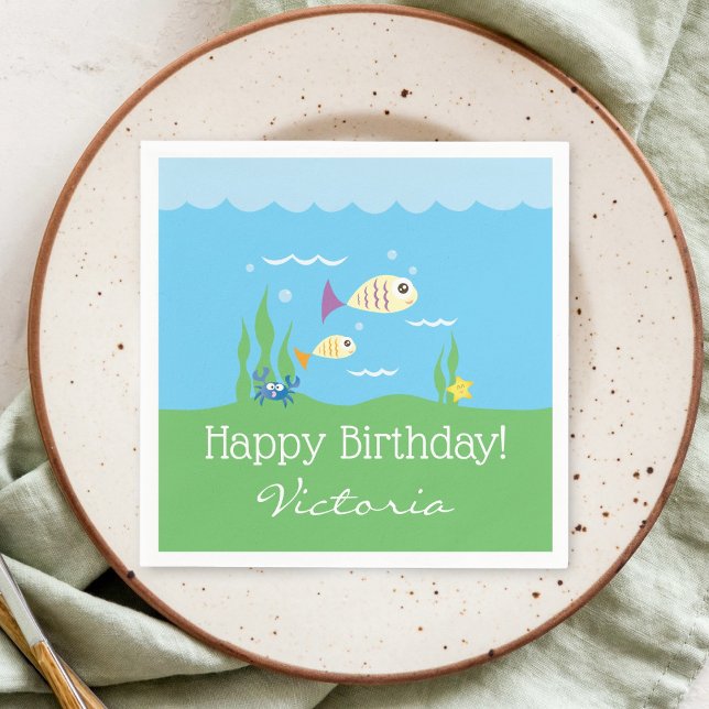 Cute Under the Sea Ocean Aquarium Birthday Party Napkin (Creator Uploaded)