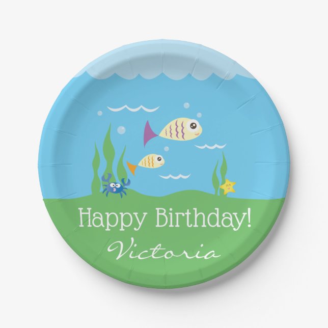 Cute Under the Sea Ocean Aquarium Birthday Party Paper Plate (Front)