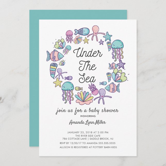 Cute Under the Sea Ocean Baby Shower Invitation (Front/Back)