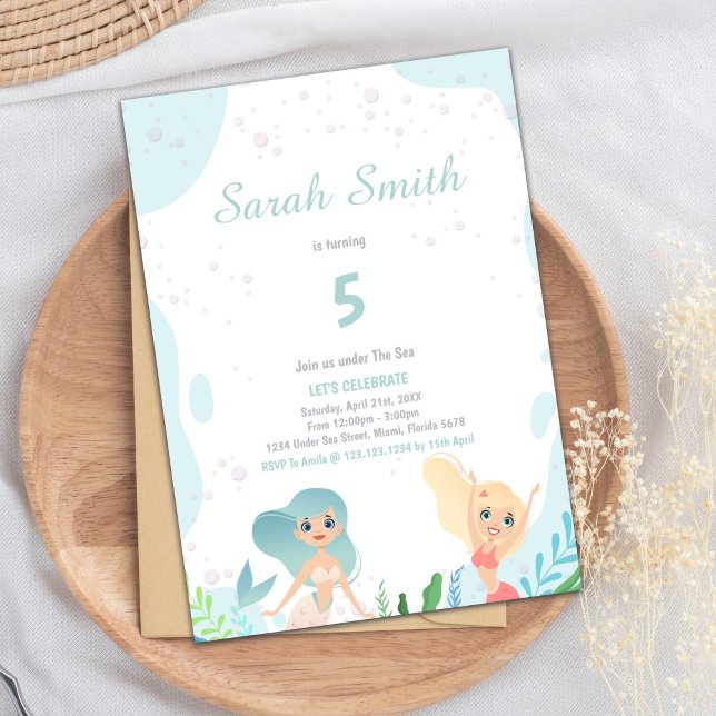 Cute Under the Sea Party for Girls Invitation (Blond Mermaid Birthday Invitations)