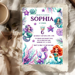 Cute Under the Sea,summer Mermaid Birthday girl I Invitation