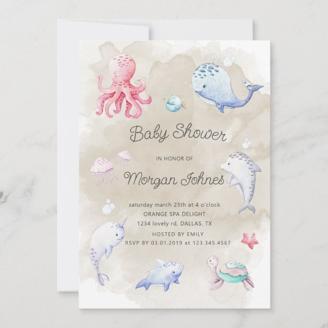 Cute Under the Sea Watercolor Baby Shower (Front)