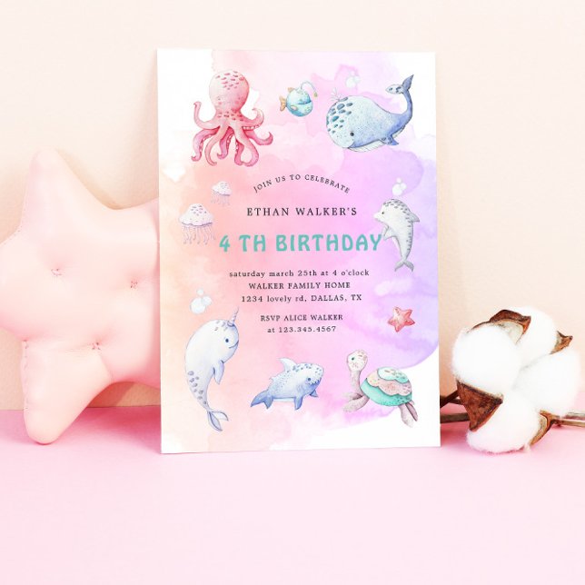 Cute Under The Sea Watercolor Birthday Invitation (Creator Uploaded)