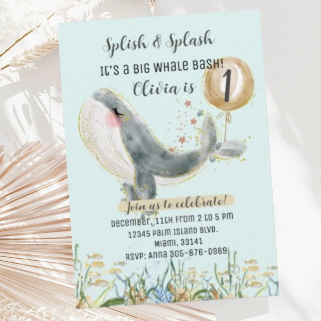 Cute Under the Sea Whale 1st Birthday Invitation (Creator Uploaded)