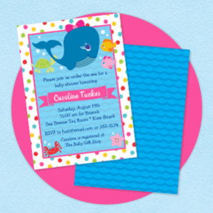Cute Under the Sea Whale Pink Girl Baby Shower Invitation