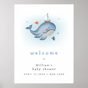 Cute Under The See Whale Boat Baby Shower Welcome Poster