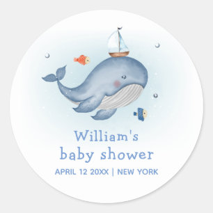 Cute Under The See Whale Nautica Boy Baby Shower Classic Round Sticker