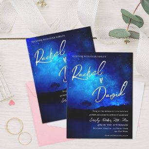 Cute Under the Stars Night Sky Typography Wedding Postcard