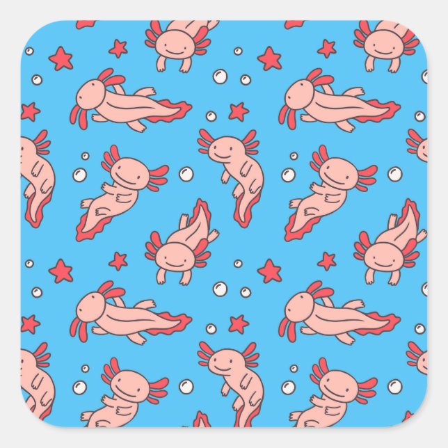Cute Underwater Axolotl Cartoon Colour Pattern  Square Sticker (Front)