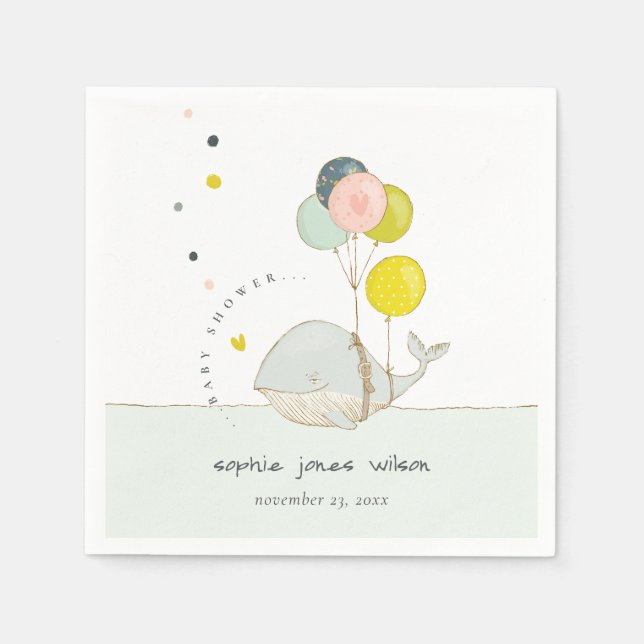 Cute Underwater Balloon Whale Heart Baby Shower Napkin (Front)