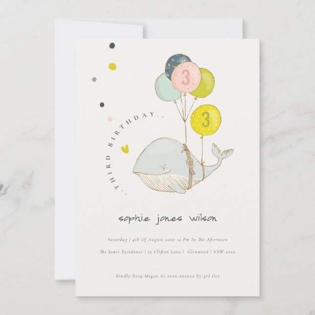 Cute Underwater Balloon Whale Kids Birthday Invite (Front)