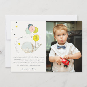 Cute Underwater Balloon Whale Photo Kids Birthday Thank You Card