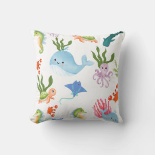 Cute Underwater Friends – Ocean Animals Pattern Cushion
