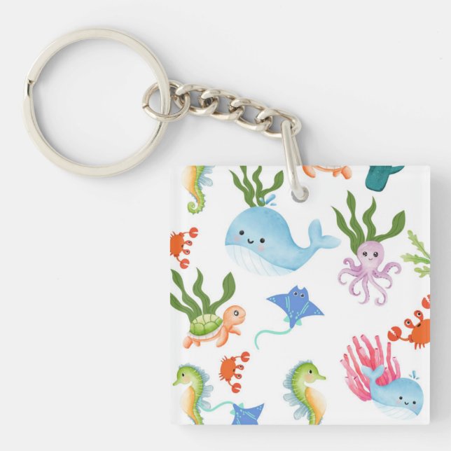 Cute Underwater Friends – Ocean Animals Pattern  Key Ring (Front)