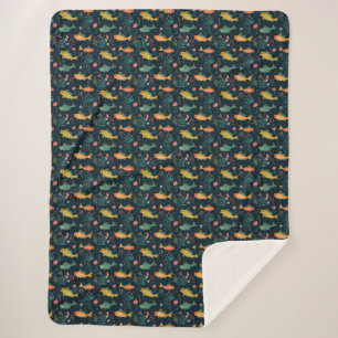 Cute Underwater Goldfish Koi Aquatic Plant Pattern Sherpa Blanket